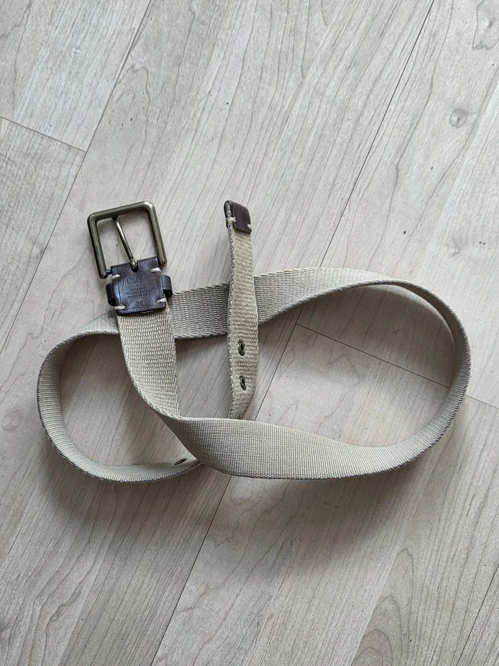 J. Crew Navy Canvas Belt with Brown Leather Trim & Tan Belt. Two Belts.